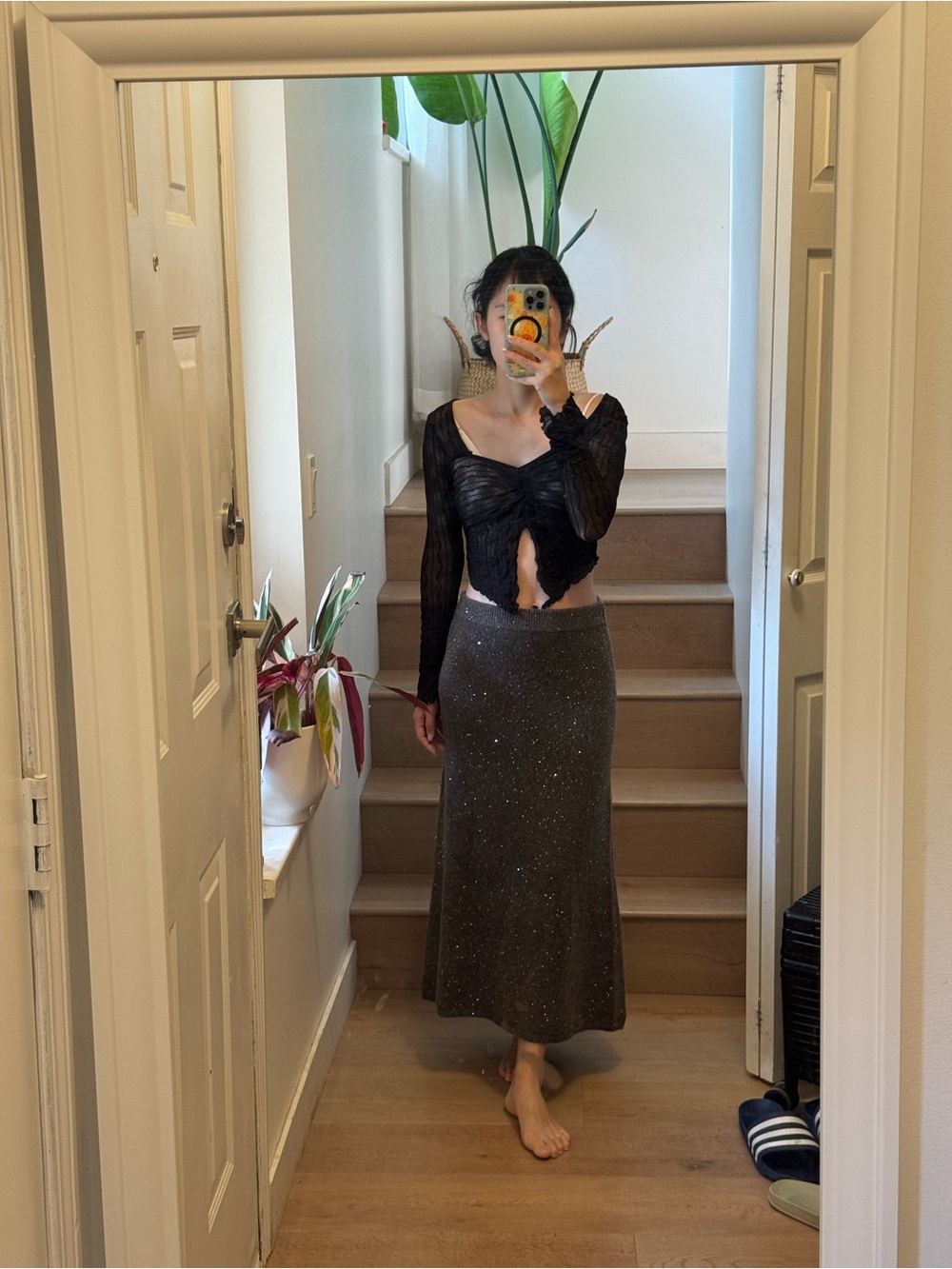 ZARA Sparkle Knit Maxi Skirt in Dark Gray
